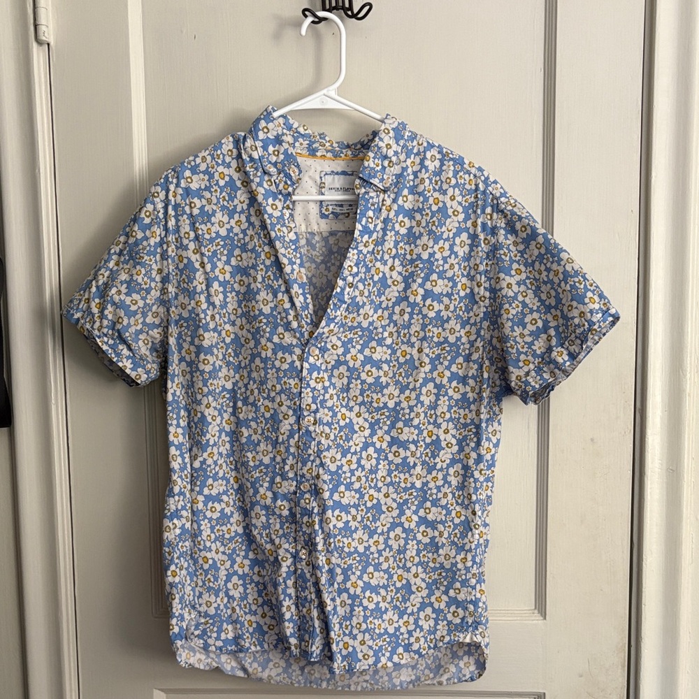 Blue Floral Casual Button Down Shirt